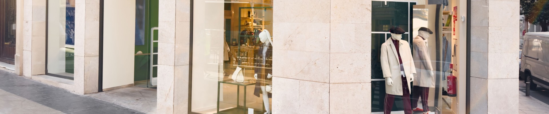 Fashion clothing storefront facade and windows