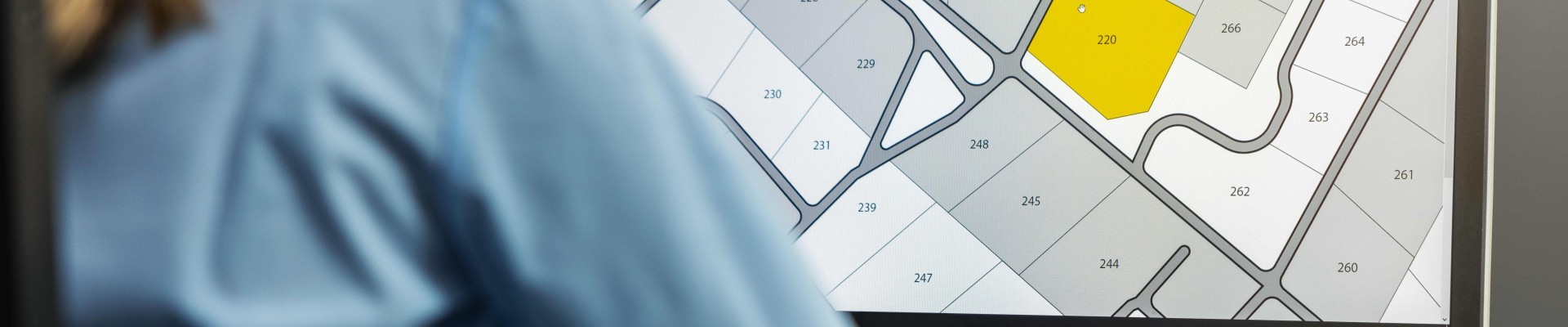 woman working with digital cadastral map land