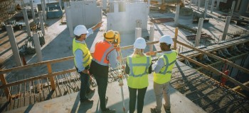 Engineers and Architect Discuss Plans Next to Surveyor   resized