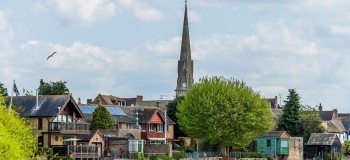 A view from the River Great Ouse approaching St Ives, Cambridgeshire in summertime