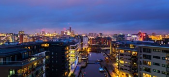 Leeds Dock lit up at night
