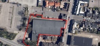 Aerial view of site of former Wilko store Risbygate St Bury St Edmunds Eddisons January 2024 1200x950