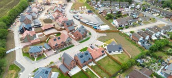 Aerial view of a newly completed British housing development