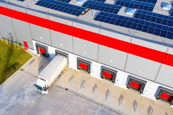 Solar panels on warehouse