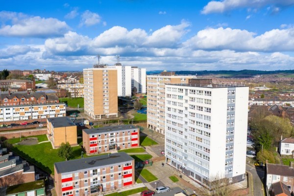 High rise tower blocks, flats built in the city of Stoke on Trent