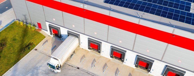 Solar panels on warehouse