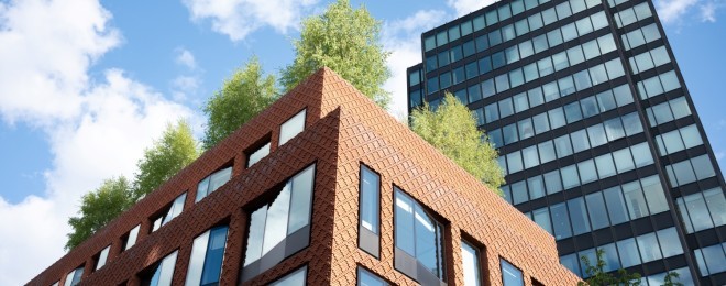 Commercial buildings with greenery