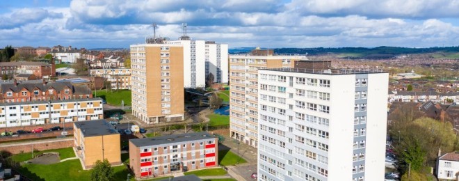 High rise tower blocks, flats built in the city of Stoke on Trent