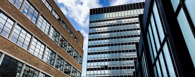 Old and new commercial buildings