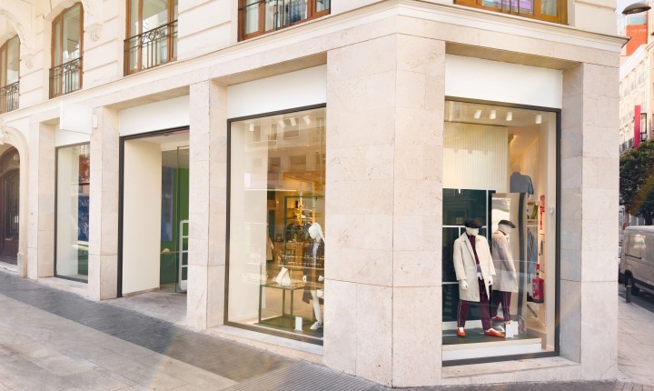 Fashion clothing storefront facade and windows