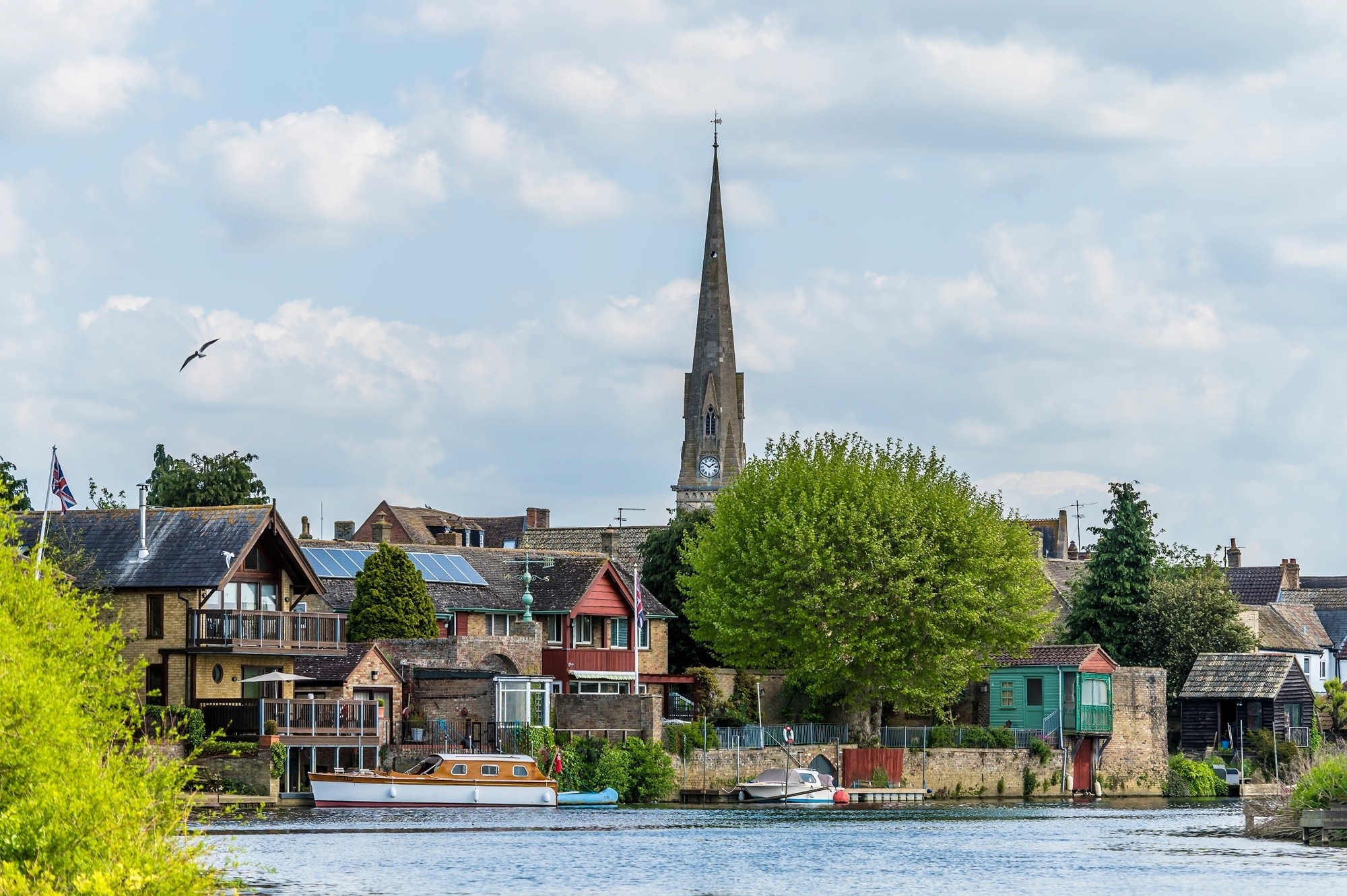 A view from the River Great Ouse approaching St Ives, Cambridgeshire in summertime