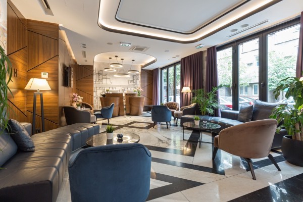 Interior of a modern luxury hotel reception