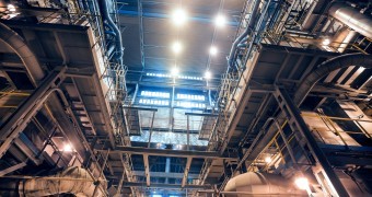 Interior of coal power plant. View from the ground floor