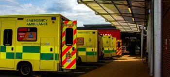 Ambulances line up at accident and emergency