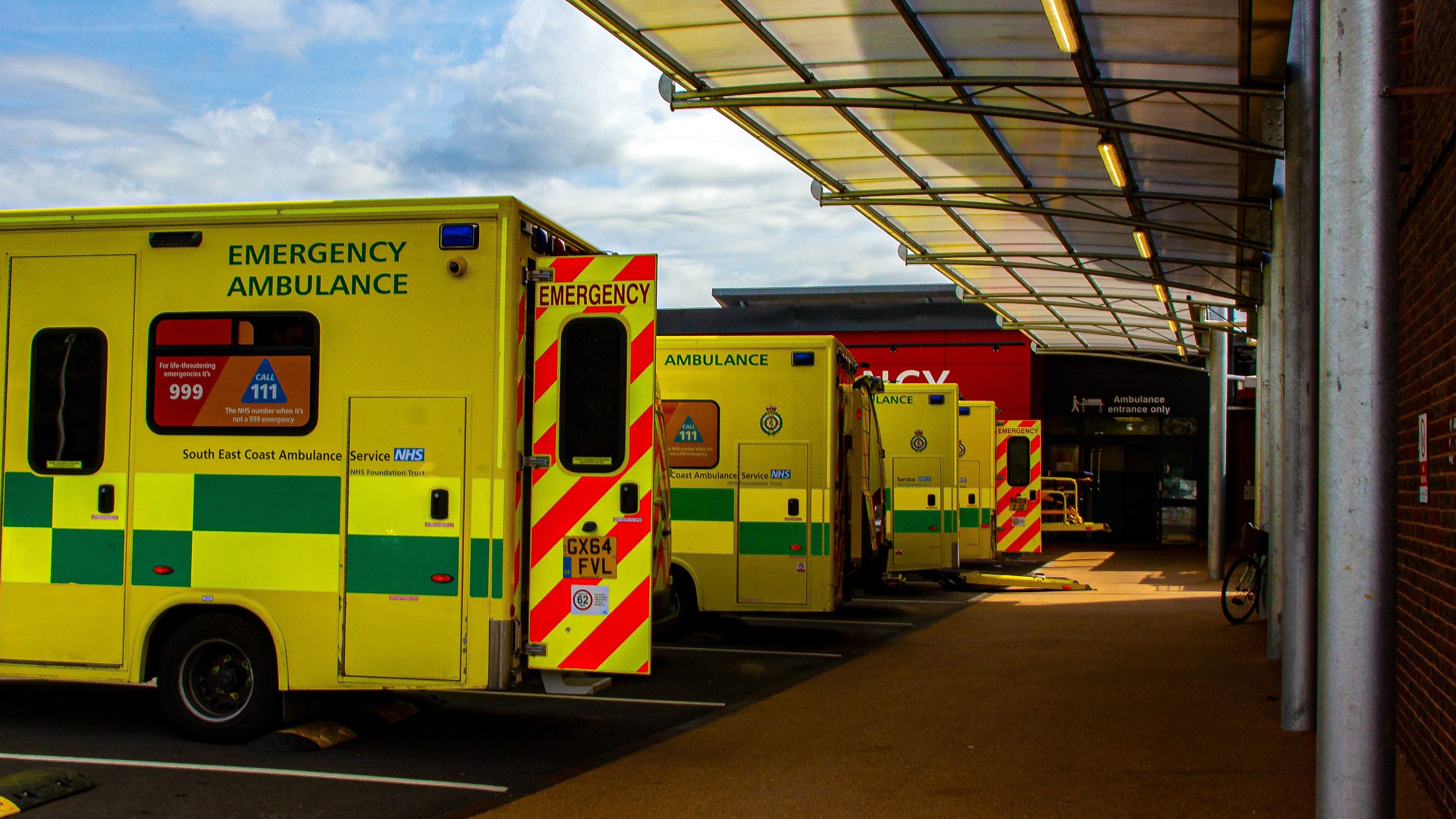 Ambulances line up at accident and emergency