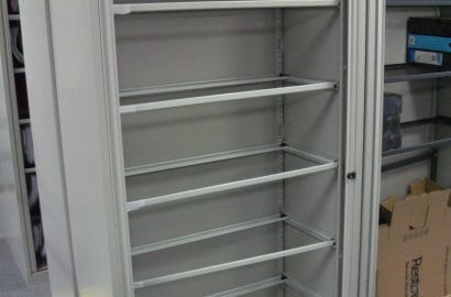 Bisley Tambour Front Cupboards, Side Opening Tambour cupboard with Roll Out Filing Frames
